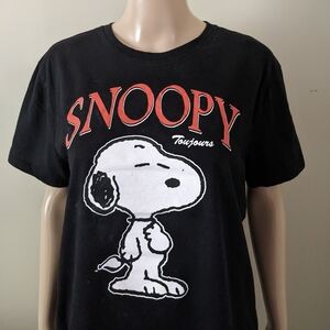 Peanuts Snoopy Toujours Graphic Black T-Shirt, Women's Large